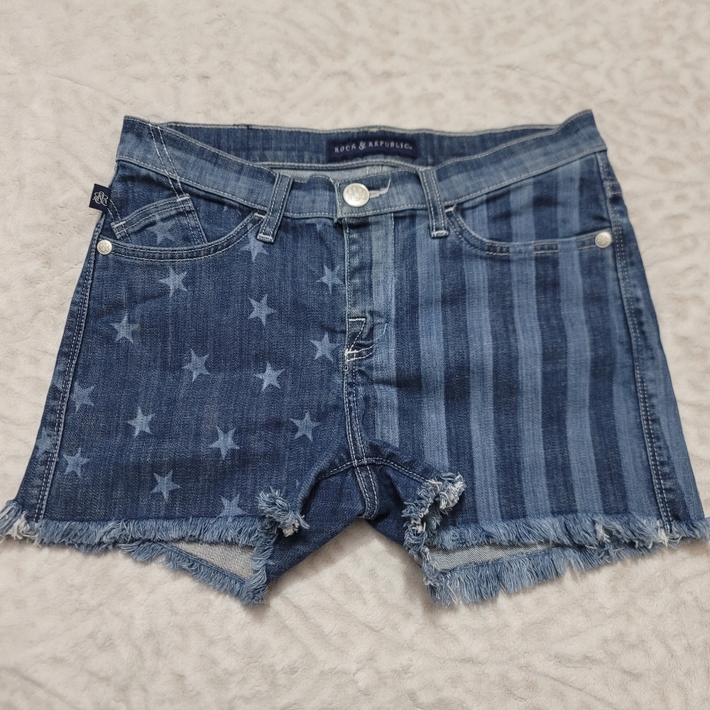 Rock & Republic Lolita Freedom Rock Stars Stripes Denim Jean Shorts Size 6